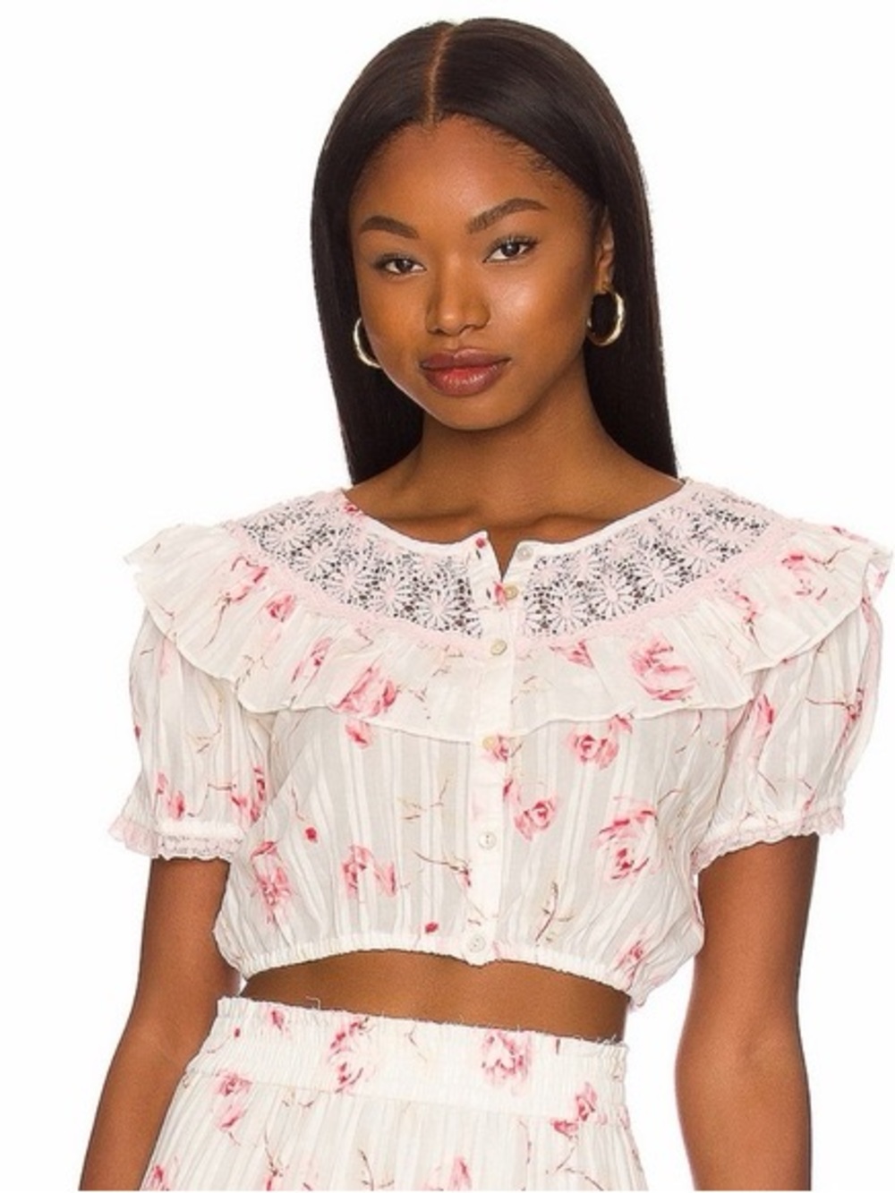 LoveShackFancy Elania Crop Top in Cherry Soda